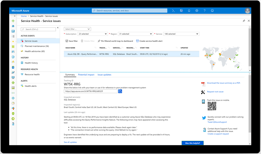 An image showing Azure Service Health in the Azure portal.