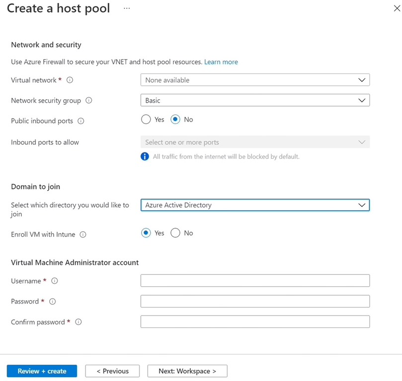 Create a host pool for Azure Active Directory