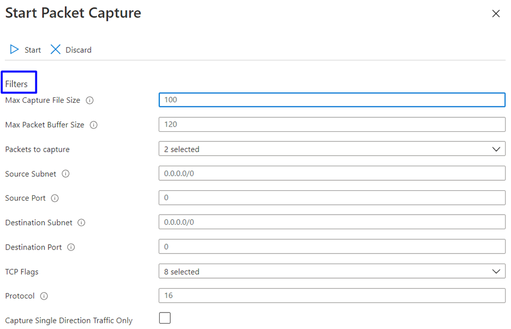 Kullanıcının Paket Yakalama işleminde paketlerine filtre uygulayabileceği seçenekler gösterilir