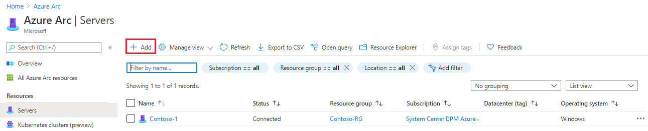 Azure'a Azure VMware Çözümü VM eklemek için Azure Arc Sunucuları sayfasını gösteren ekran görüntüsü.