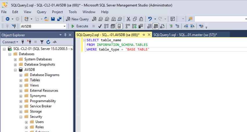 Geçirilen veritabanına SQL Server Management Studio bağlantısını gösteren diyagram.